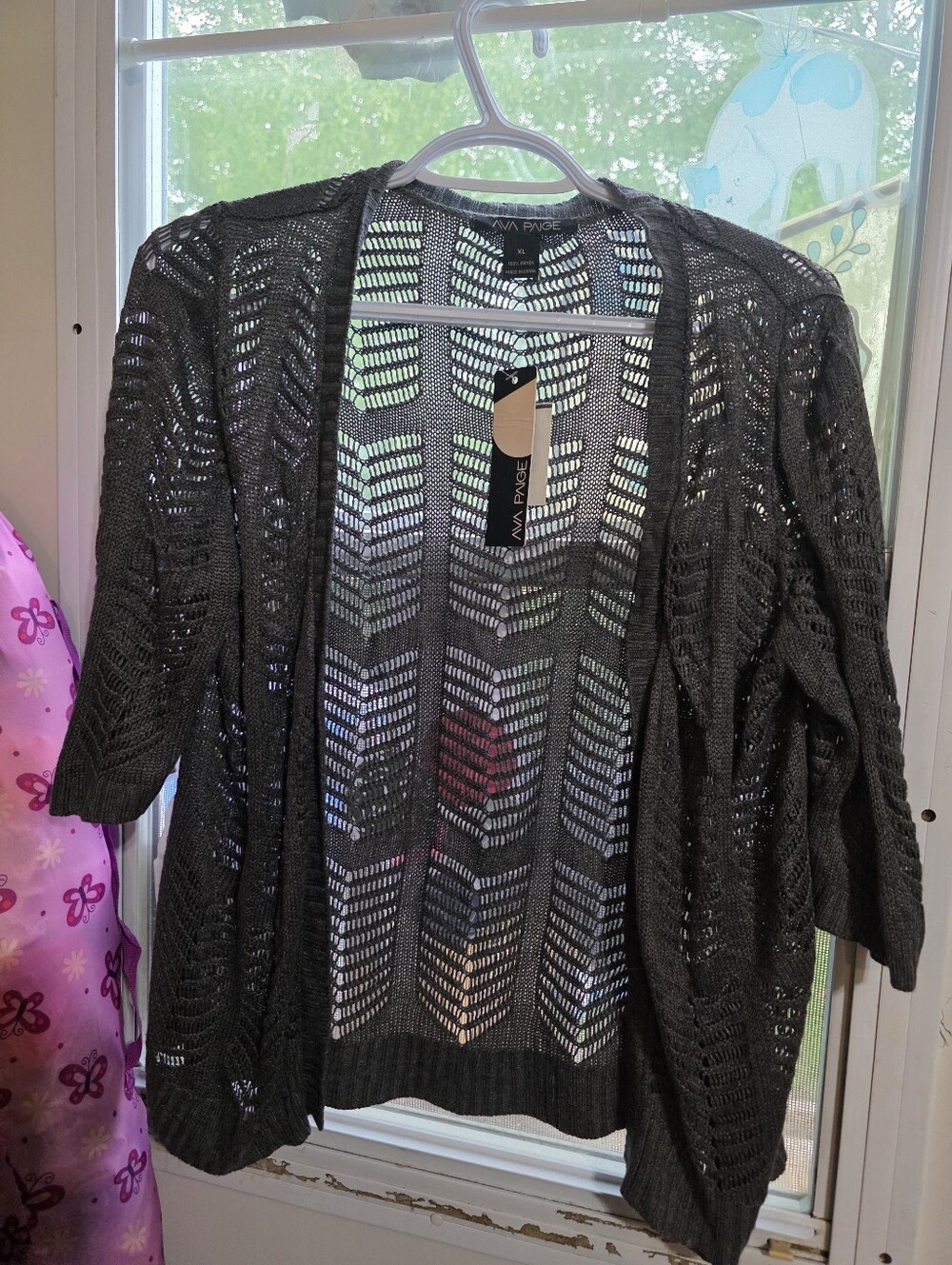 Ava Paige Grey Open-Weave Knit Cardigan
